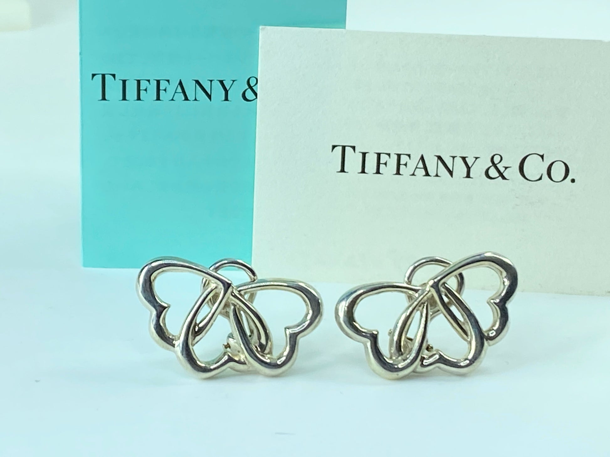 Tiffany & Co. Sterling Silver Large 29mm Triple Heart Clip On Earrings JR214