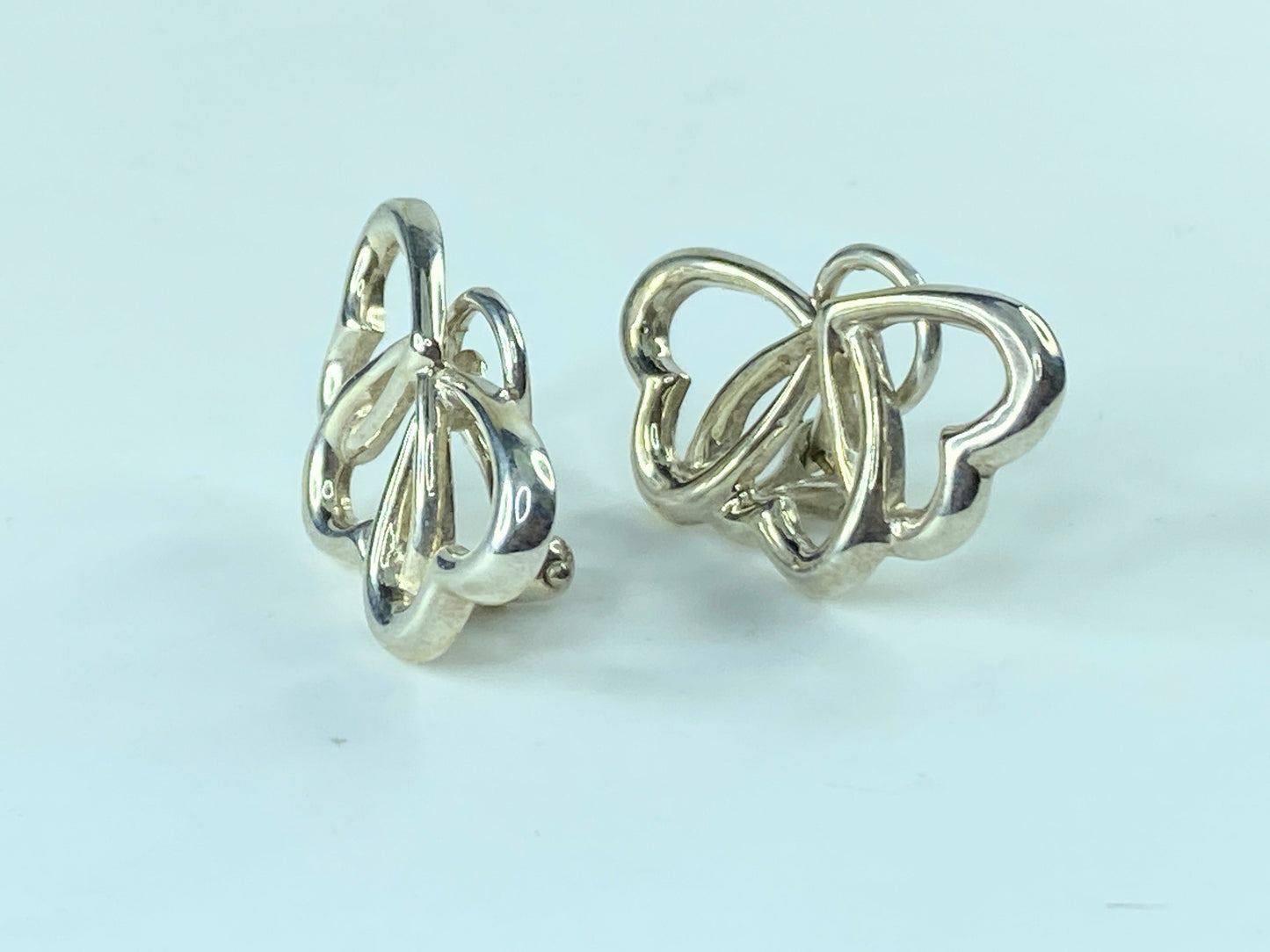Tiffany & Co. Sterling Silver Large 29mm Triple Heart Clip On Earrings JR214