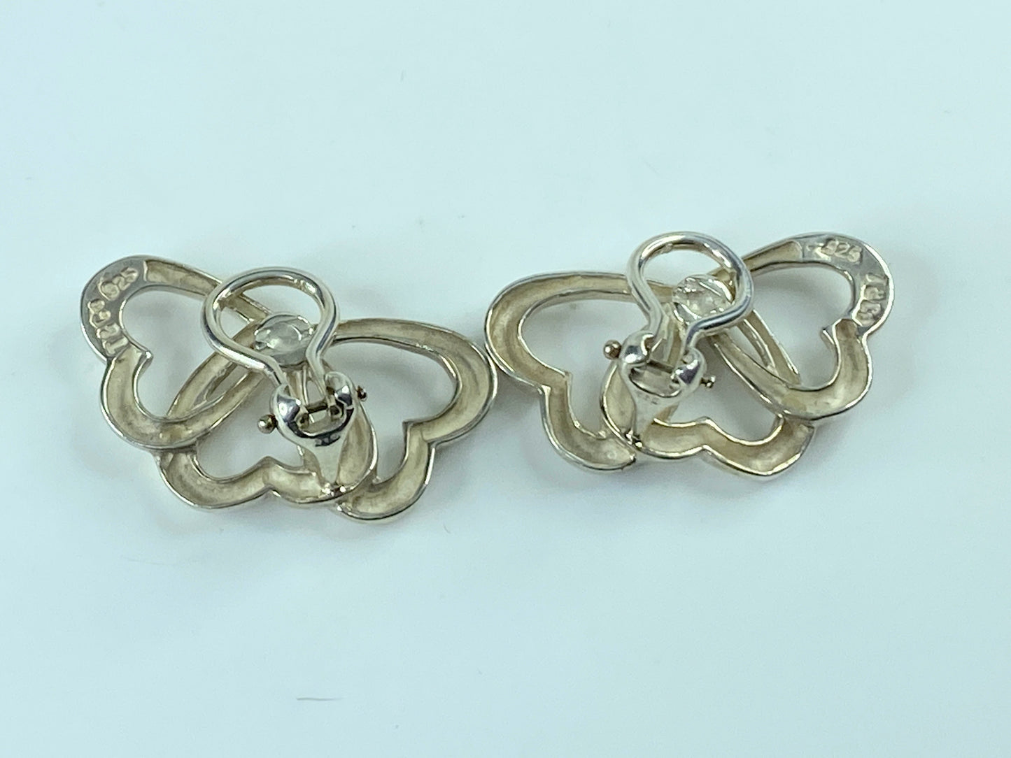 Tiffany & Co. Sterling Silver Large 29mm Triple Heart Clip On Earrings JR214
