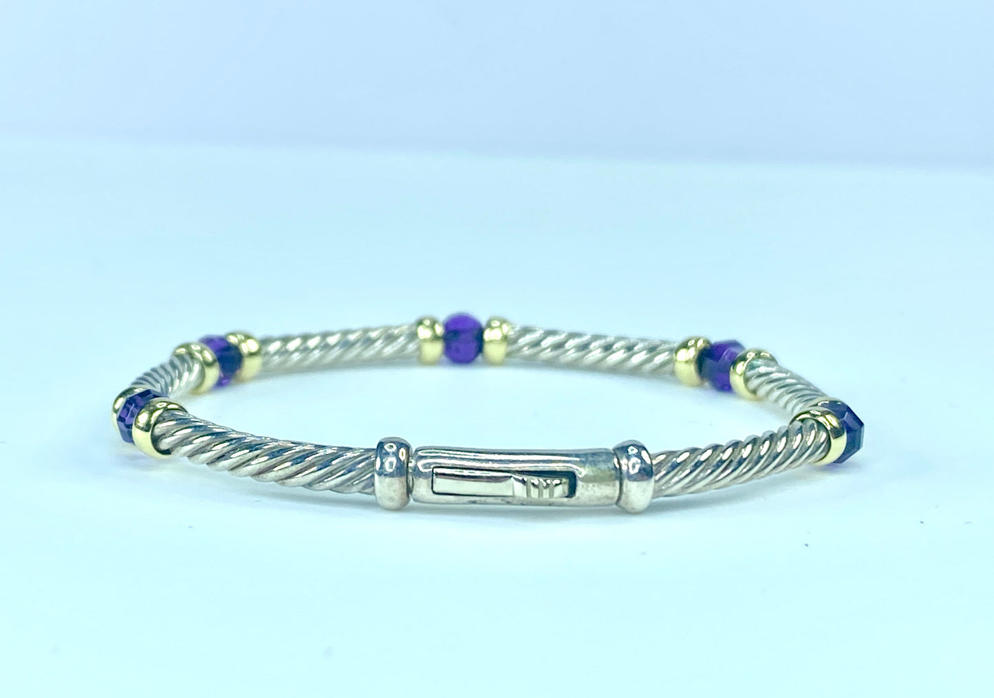 David Yurman 5 station Amethyst 18K Gold sterling silver Youth bracelet