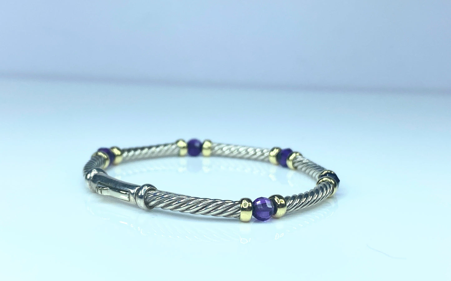 David Yurman 5 station Amethyst 18K Gold sterling silver Youth bracelet