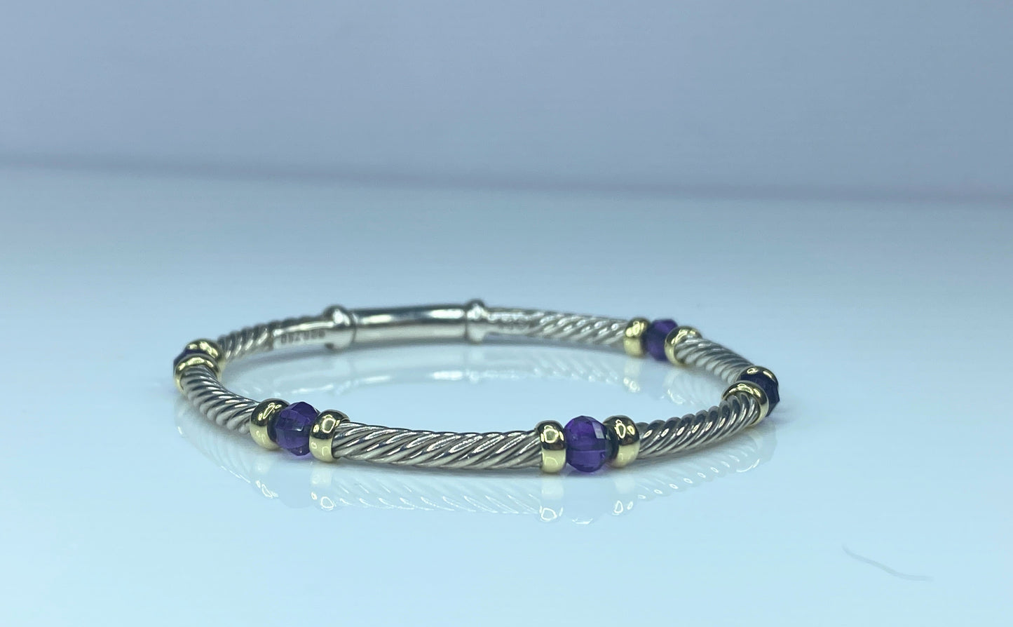 David Yurman 5 station Amethyst 18K Gold sterling silver Youth bracelet