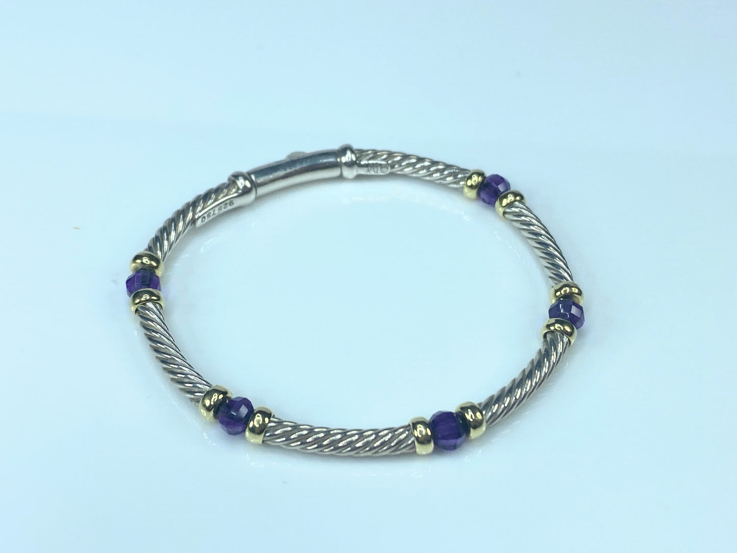 David Yurman 5 station Amethyst 18K Gold sterling silver Youth bracelet