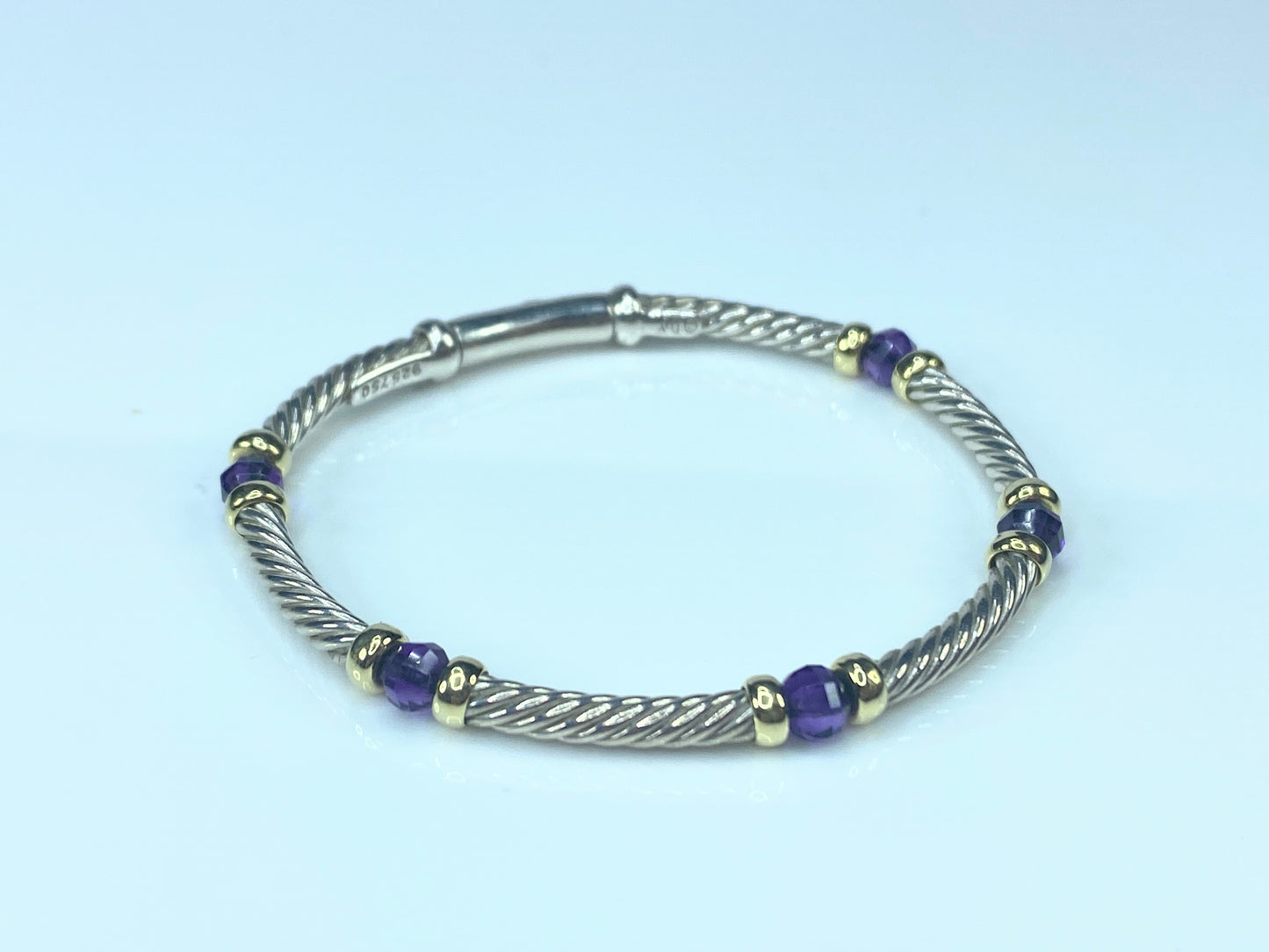 David Yurman 5 station Amethyst 18K Gold sterling silver Youth bracelet