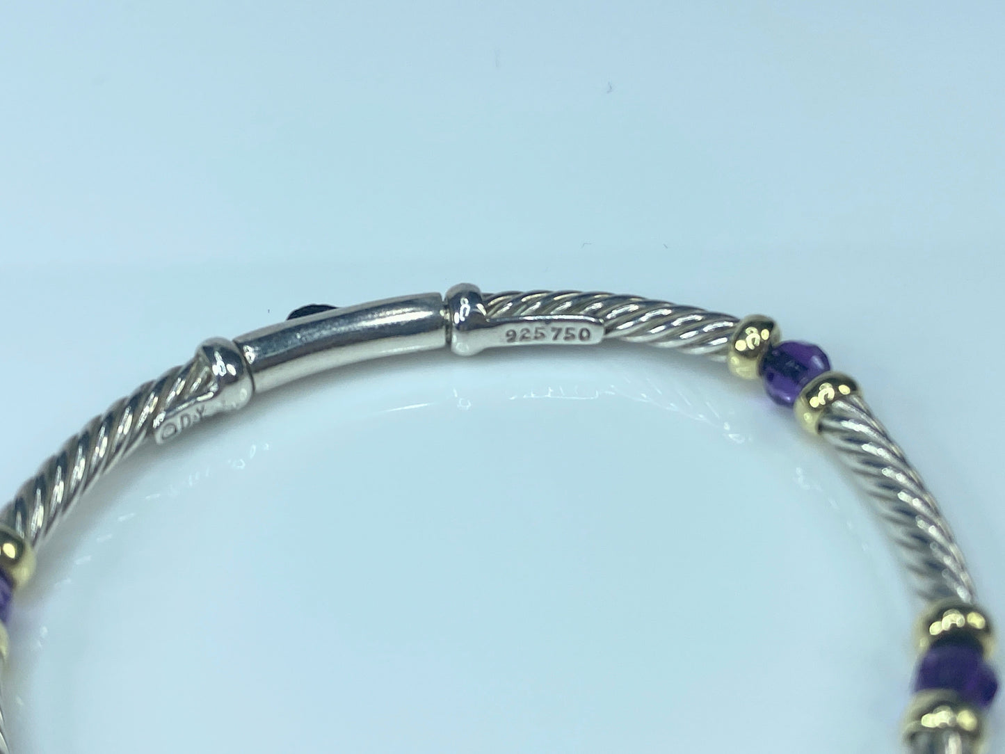 David Yurman 5 station Amethyst 18K Gold sterling silver Youth bracelet