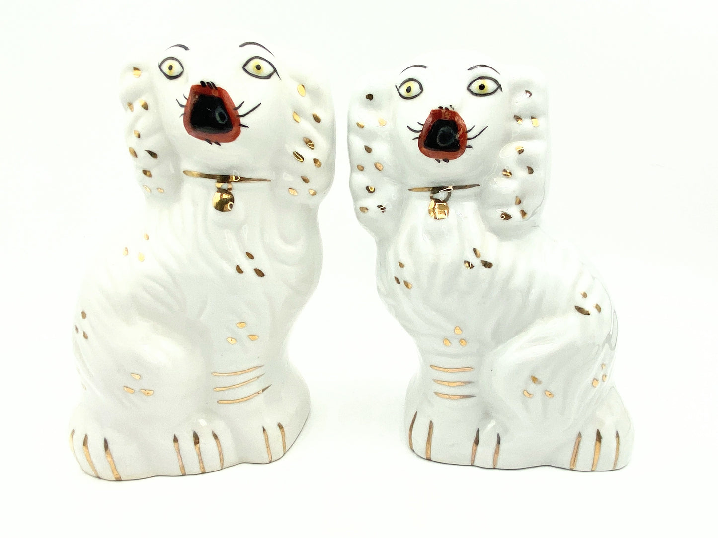White & Gold Luster Spaniels Reproduction Victorian Staffordshire Dogs A196