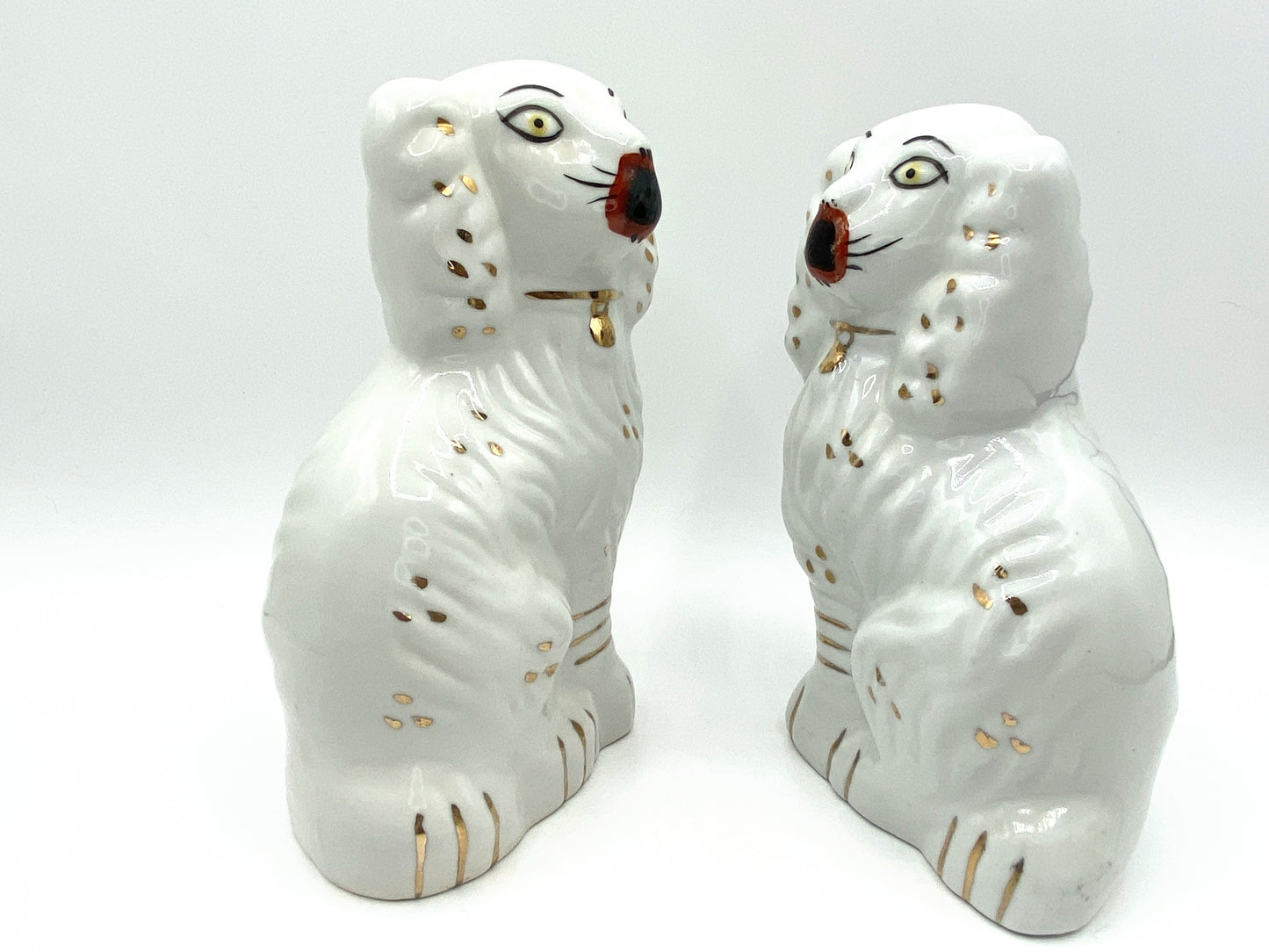 White & Gold Luster Spaniels Reproduction Victorian Staffordshire Dogs A196