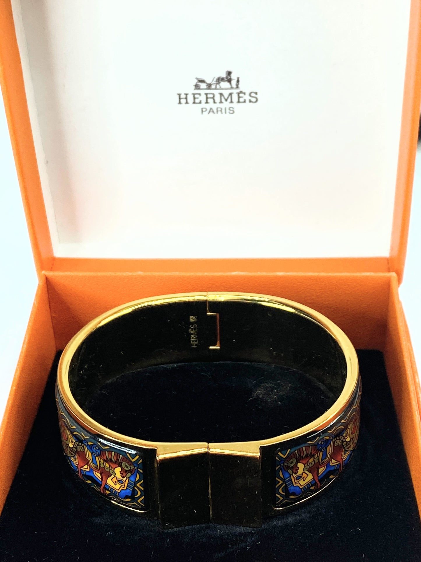 Hermes cloisonne enamel golden click and clack Flacon ethnic horse design GS570