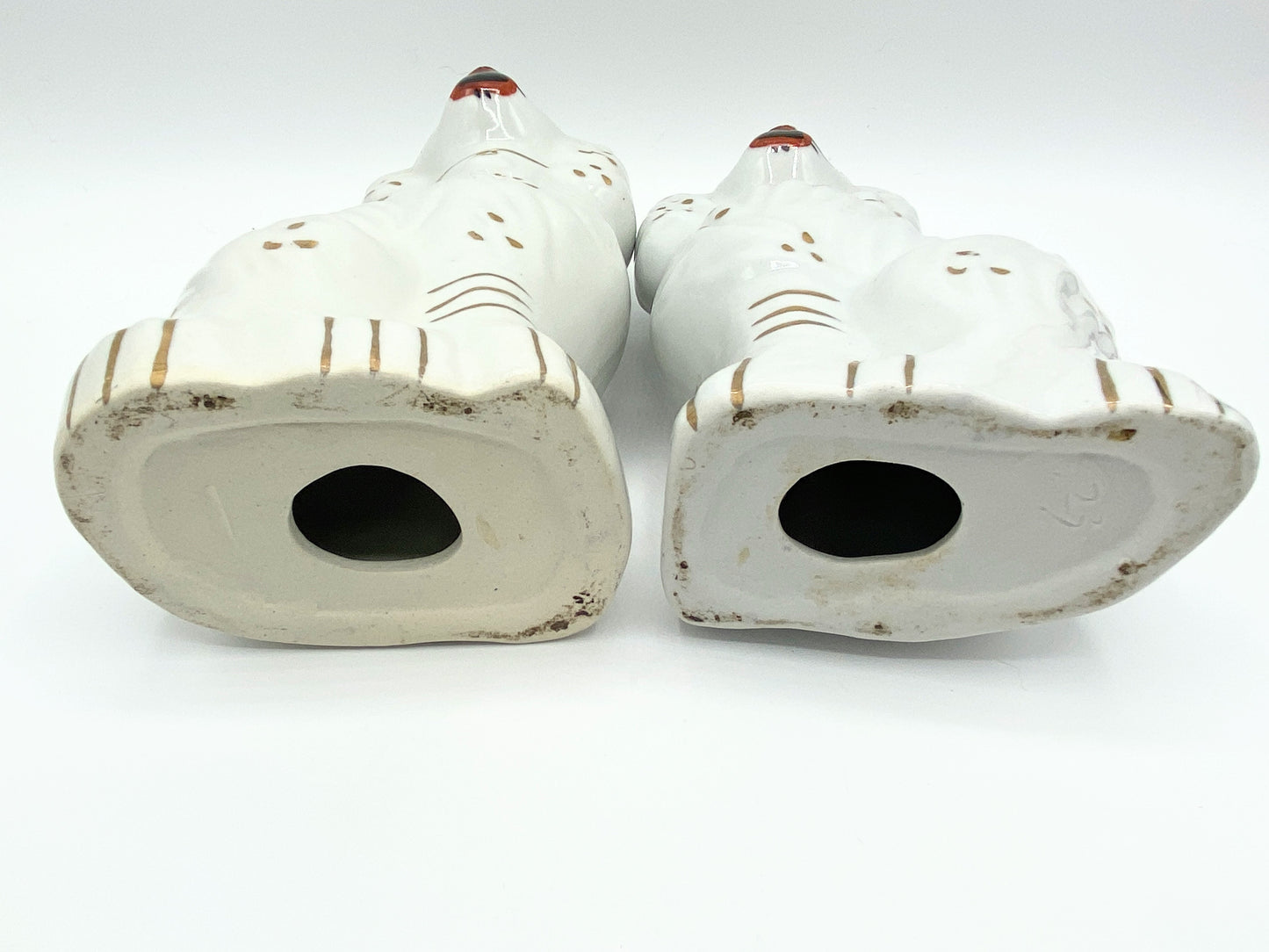 White & Gold Luster Spaniels Reproduction Victorian Staffordshire Dogs A196