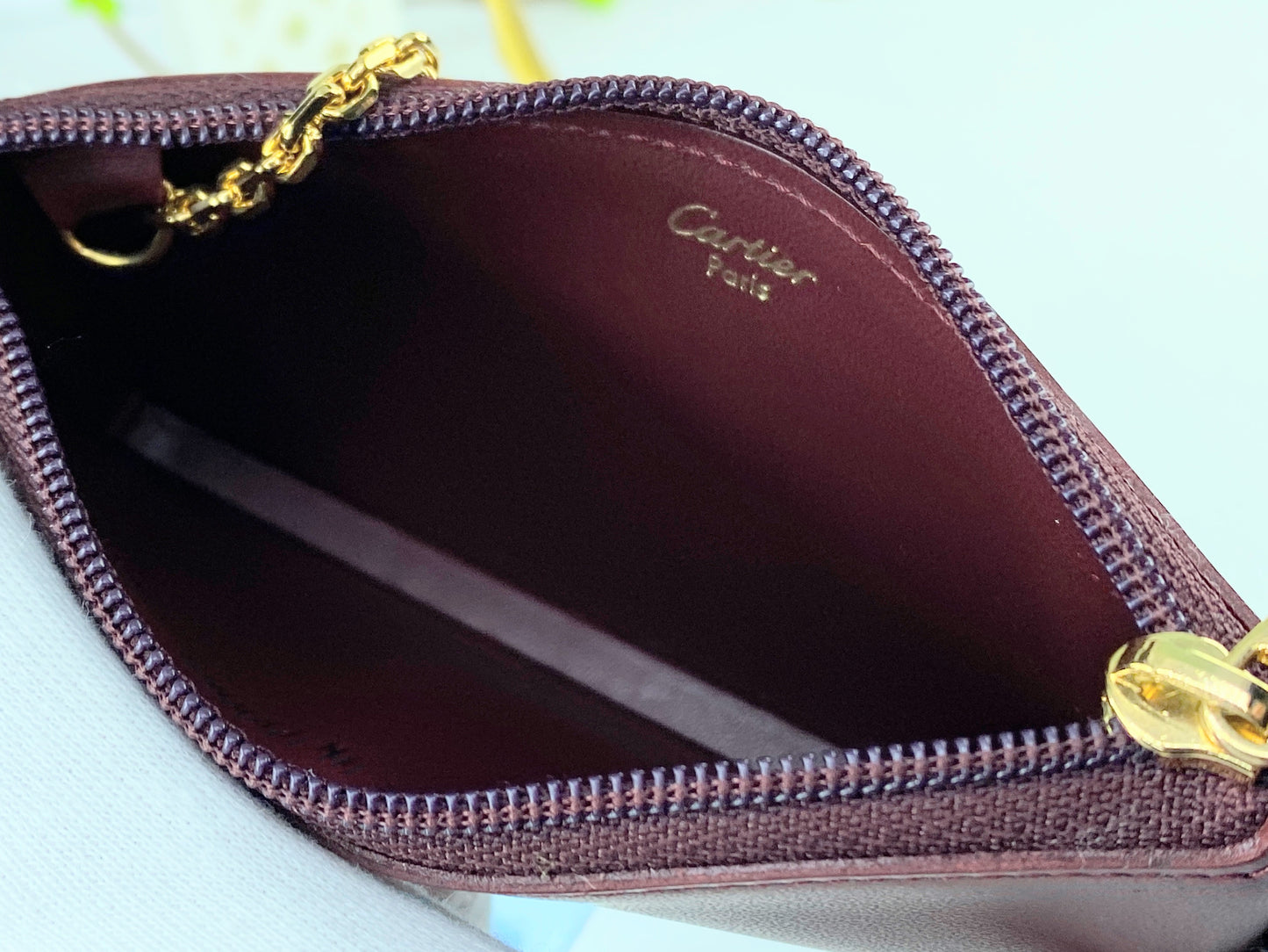 Cartier Pouch Must Line Bordeaux Leather Authentic excellent cond GS220