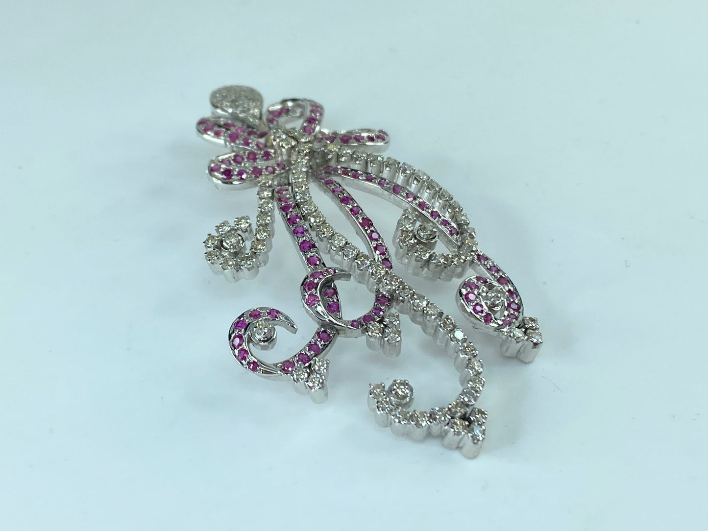 Appraised $12,9985 14K gold 8.0ct Ruby Diamond Ribbon Flower spray pendant JR218