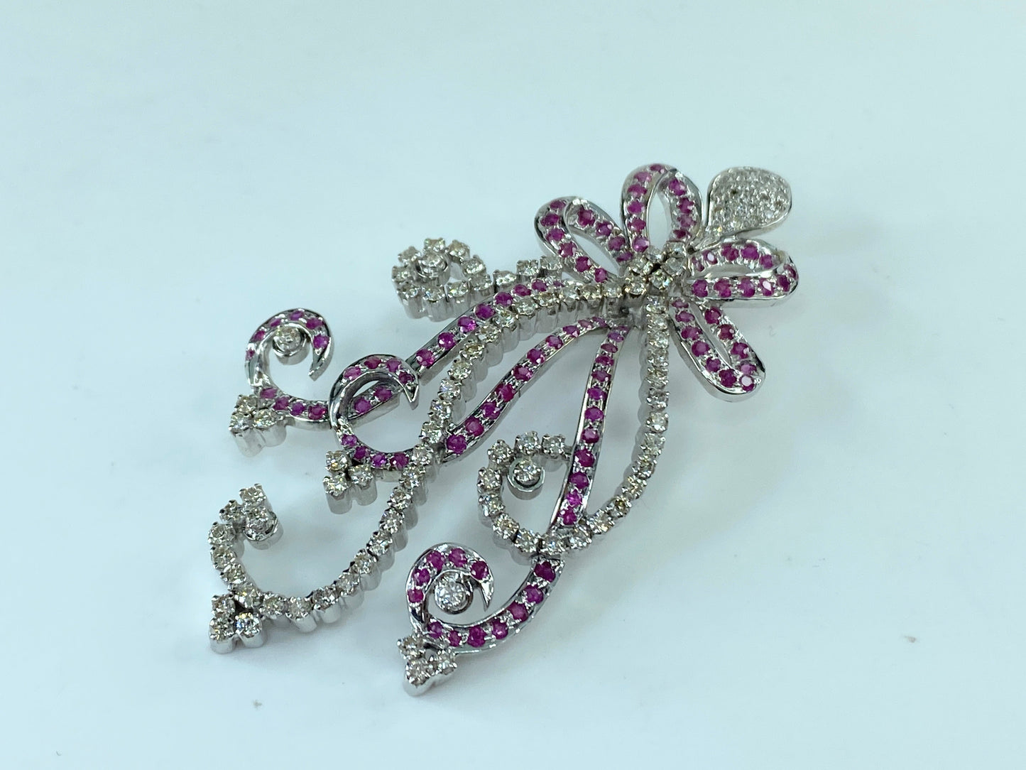 Appraised $12,9985 14K gold 8.0ct Ruby Diamond Ribbon Flower spray pendant JR218