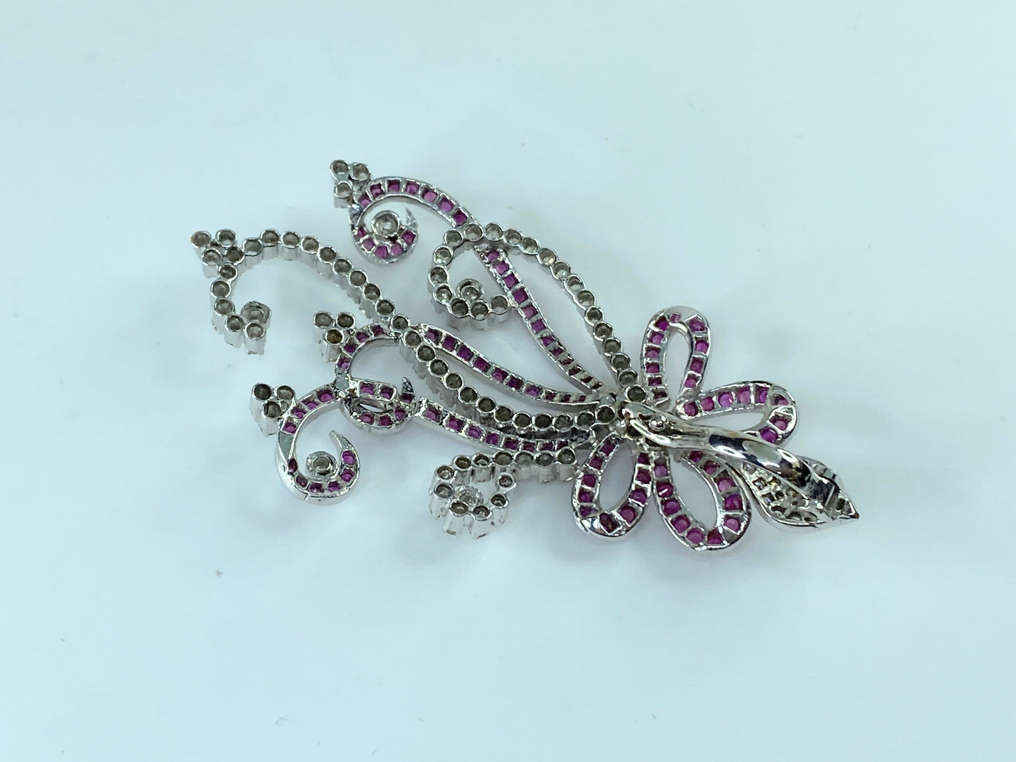 Appraised $12,9985 14K gold 8.0ct Ruby Diamond Ribbon Flower spray pendant JR218