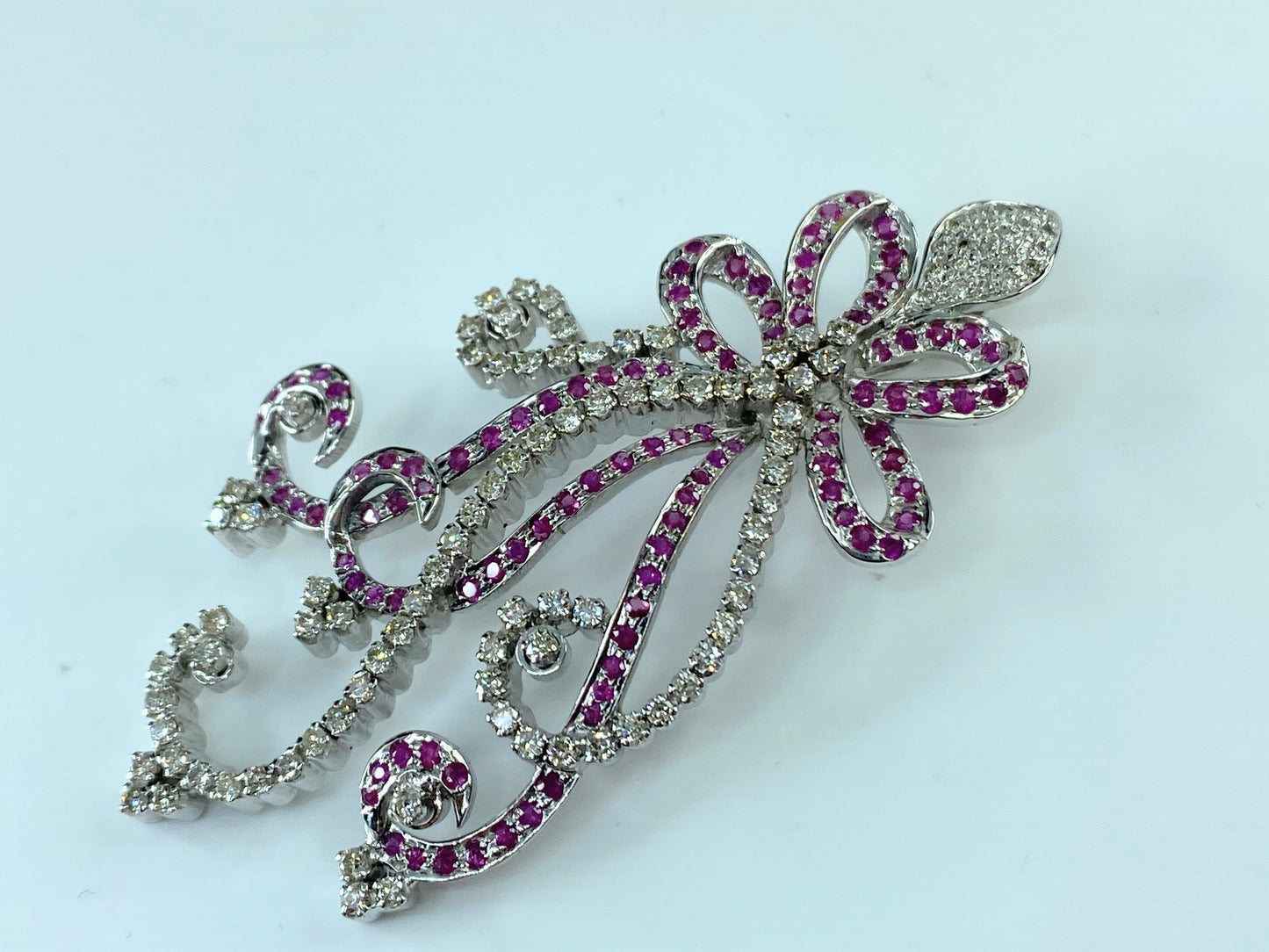 Appraised $12,9985 14K gold 8.0ct Ruby Diamond Ribbon Flower spray pendant JR218