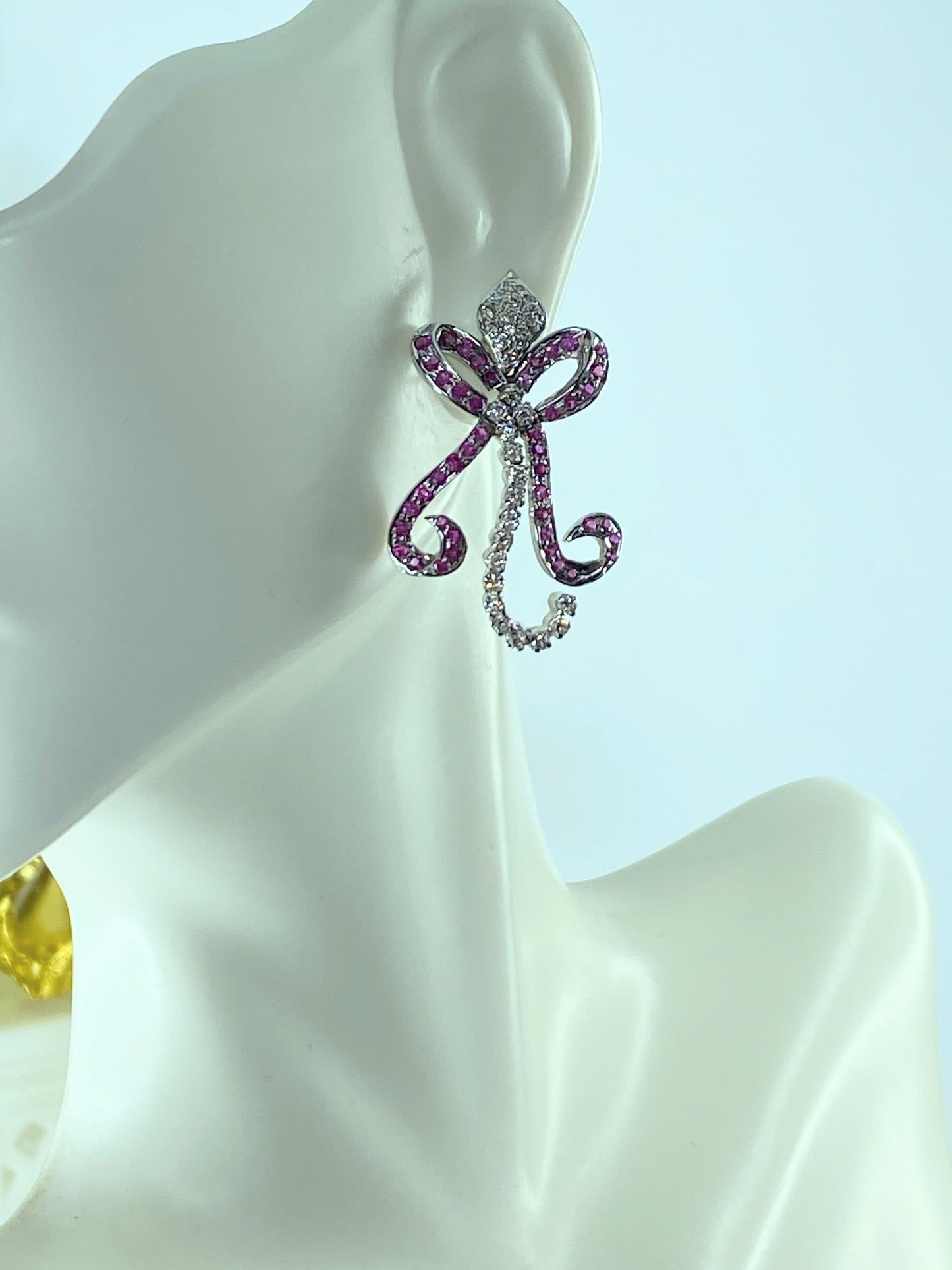 Appraised $4,495 Art Deco 14K 2.5ct Ruby Diamond Flower Spray earrings JR219