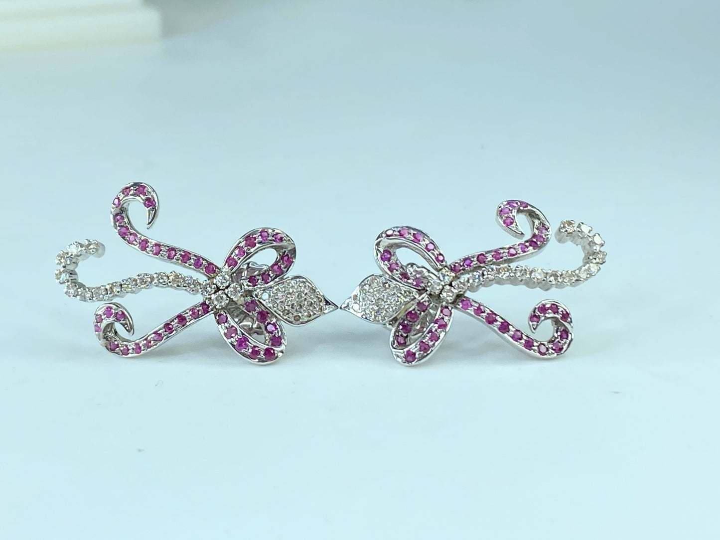 Appraised $4,495 Art Deco 14K 2.5ct Ruby Diamond Flower Spray earrings JR219