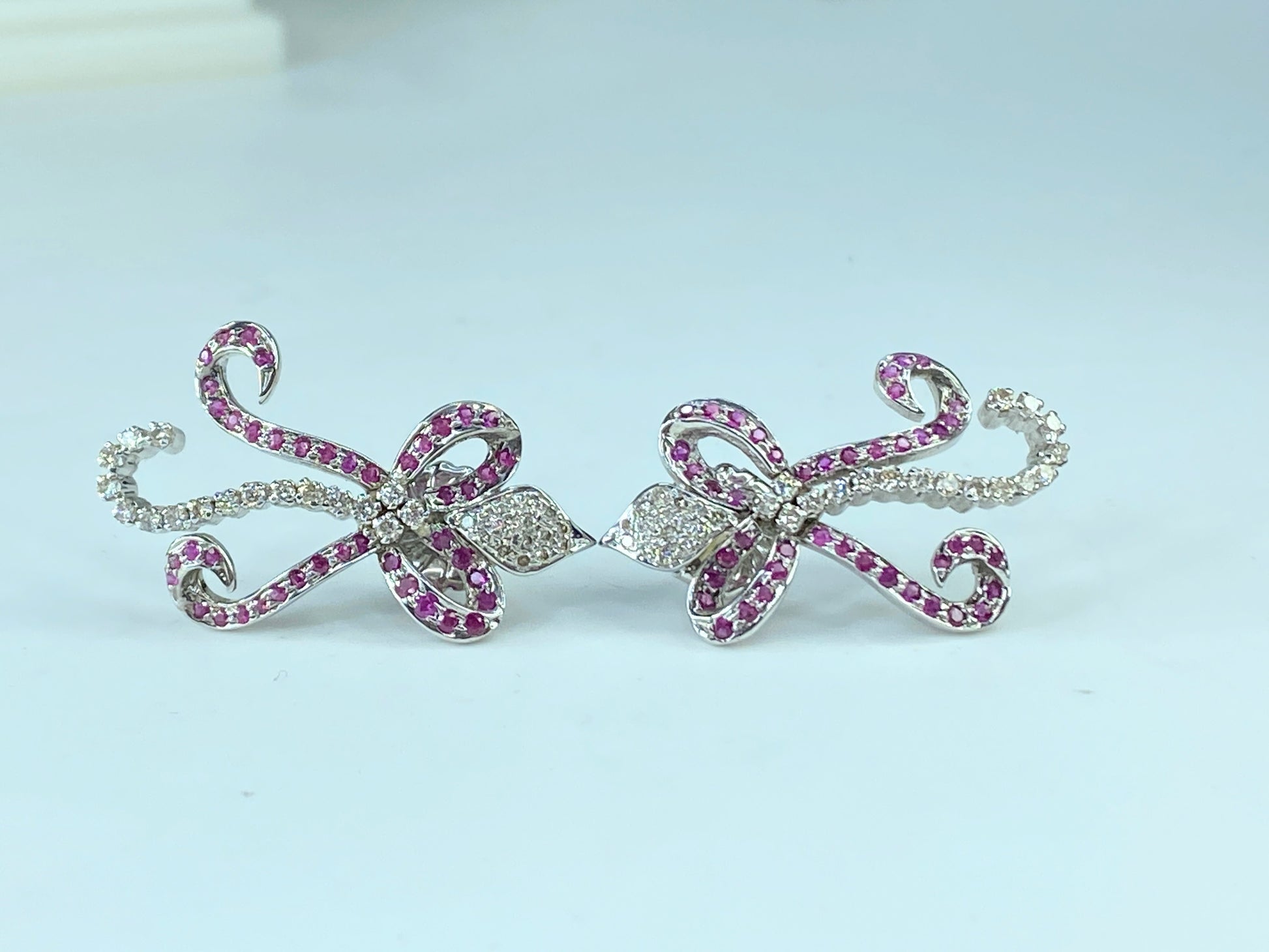 Appraised $4,495 Art Deco 14K 2.5ct Ruby Diamond Flower Spray earrings JR219