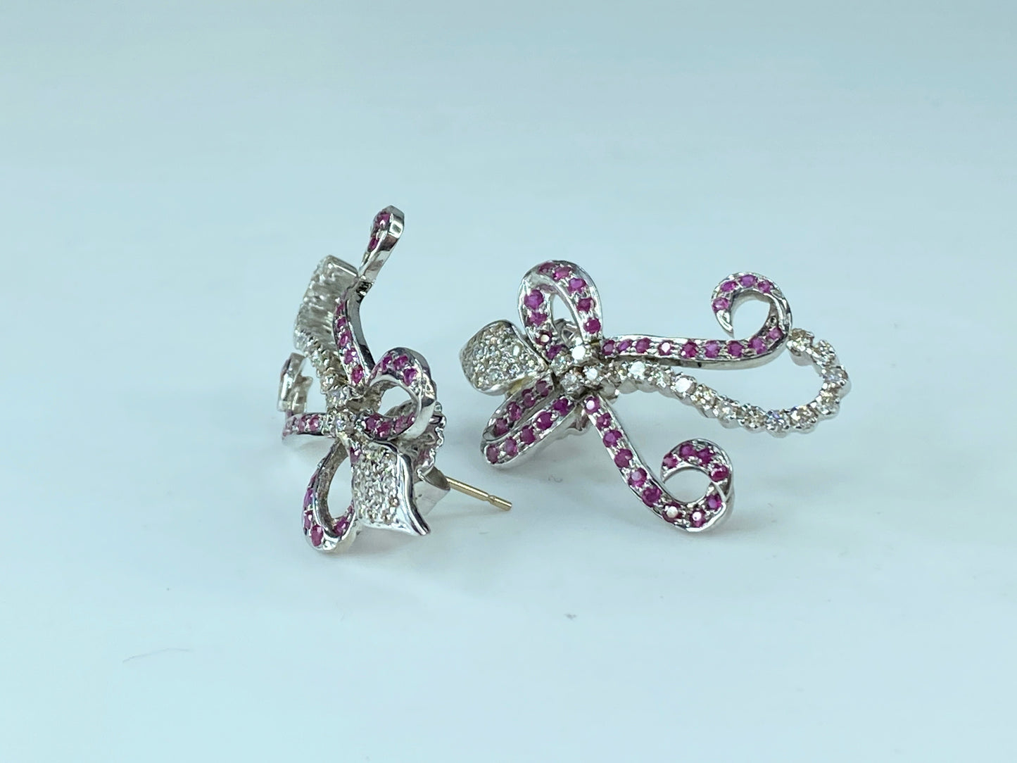 Appraised $4,495 Art Deco 14K 2.5ct Ruby Diamond Flower Spray earrings JR219