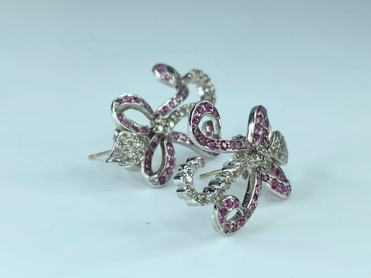 Appraised $4,495 Art Deco 14K 2.5ct Ruby Diamond Flower Spray earrings JR219