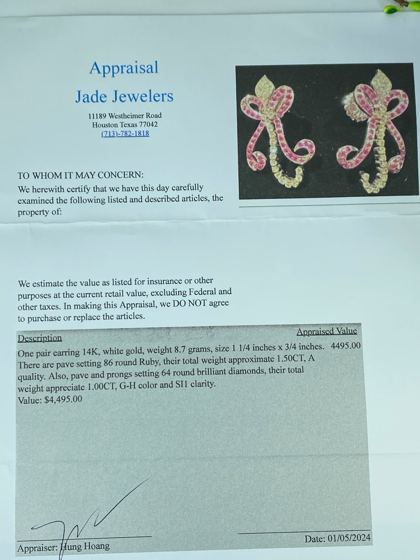 Appraised $4,495 Art Deco 14K 2.5ct Ruby Diamond Flower Spray earrings JR219