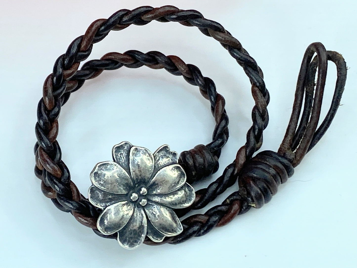 Retired James Avery Brown and Silver Flower wrap Bracelet Sterling flower JR847