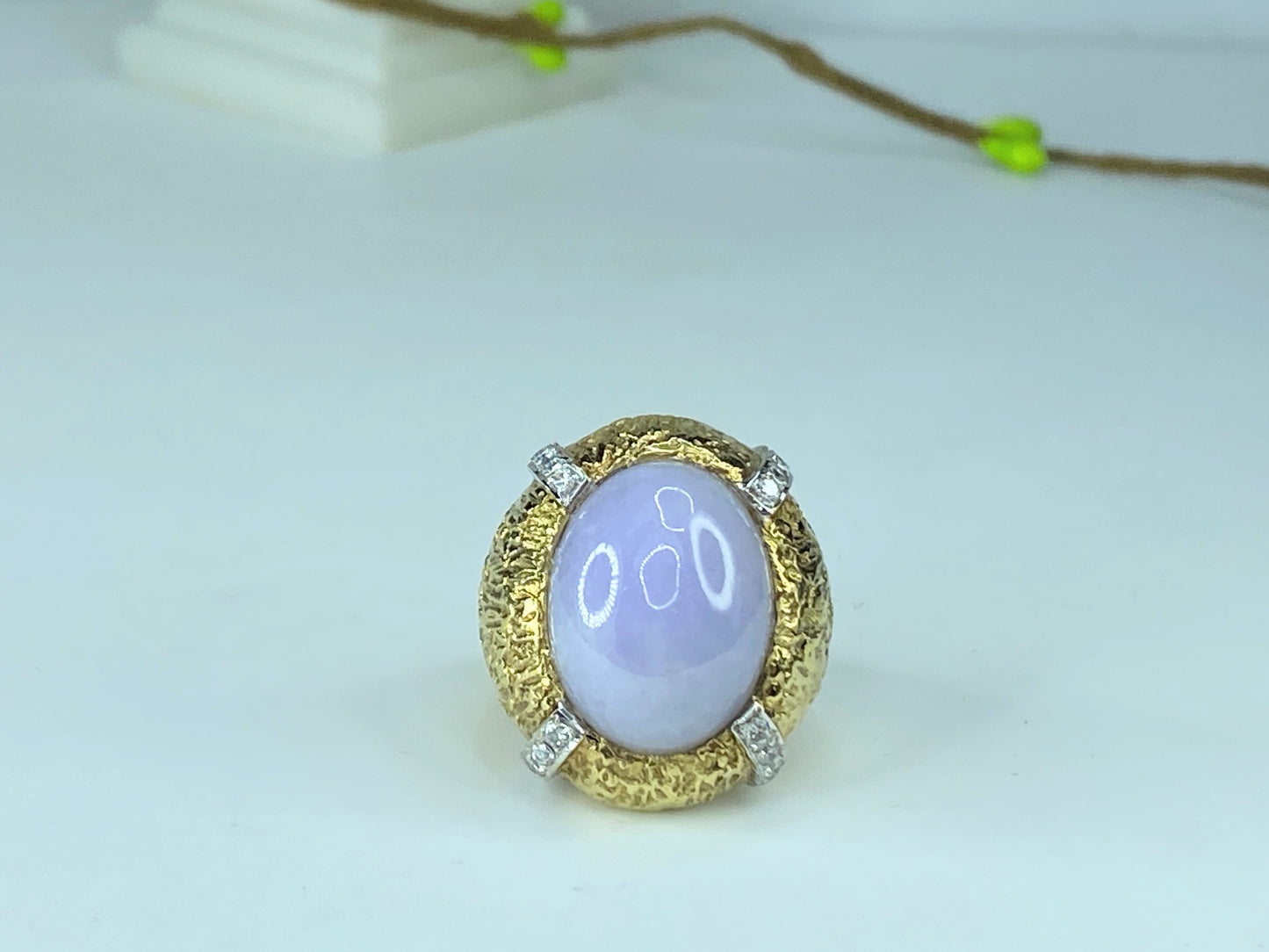 Certified 14K 10ct natural Lavender Jadeite 0.5ct F/VS diamond ring 21g JR220