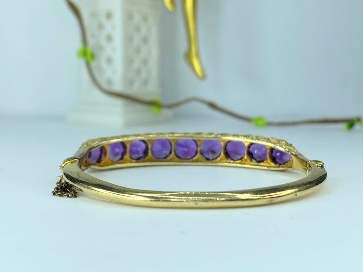 Appraised 6,995 14K Amethyst Old Euro cut Diamond hinged Art Deco bracelet JR221