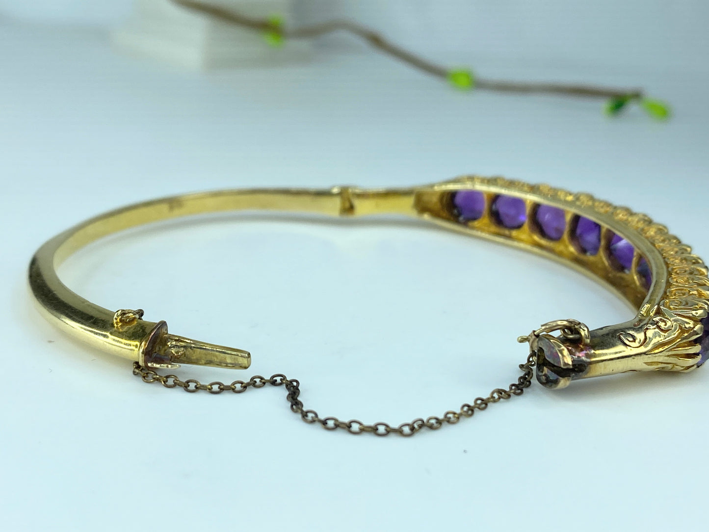 Appraised 6,995 14K Amethyst Old Euro cut Diamond hinged Art Deco bracelet JR221