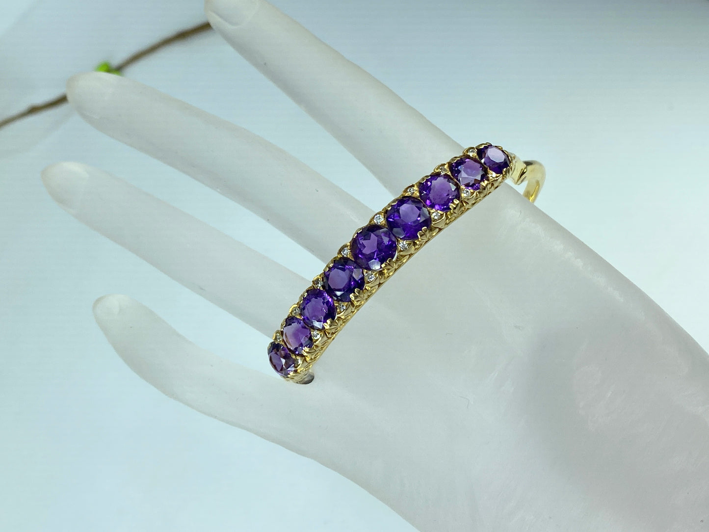 Appraised 6,995 14K Amethyst Old Euro cut Diamond hinged Art Deco bracelet JR221