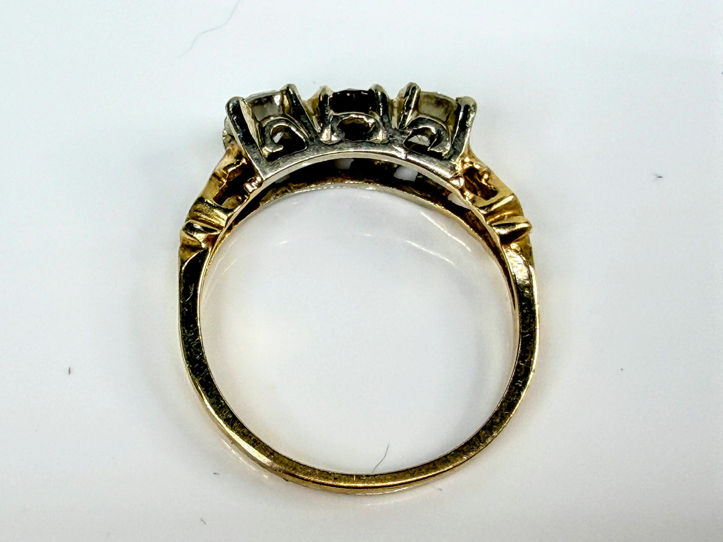 Antique Three Stone Old European Cut Diamond and Ruby Ring 2.5g Size 8 JR2065