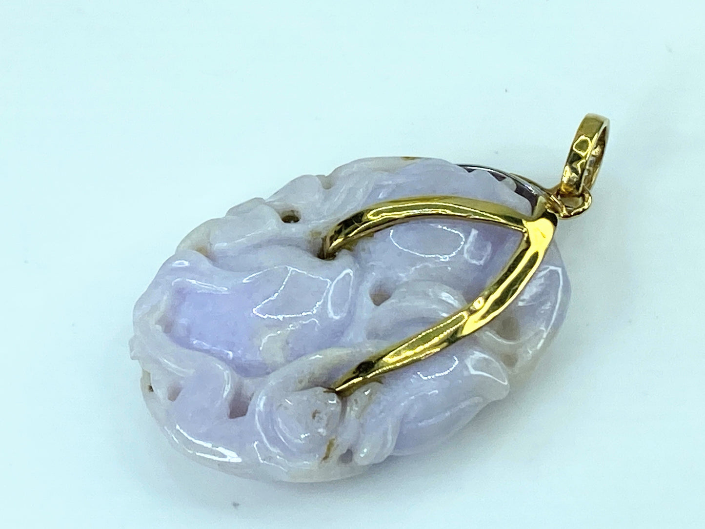Certified 14K untreated 129ct Lavender Jadeite 0.4ct F/VS1 Diamond pendant JR225
