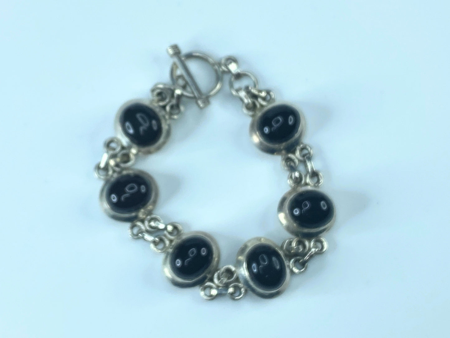 Sterling Silver Oval Dark Garnet Cabochon Toggle clasp bracelet