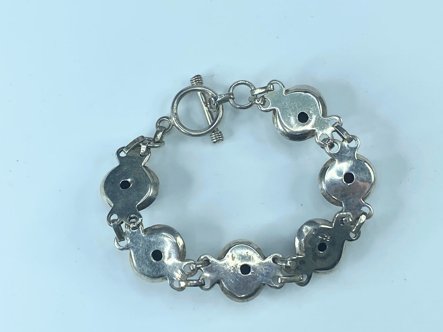 Sterling Silver Oval Dark Garnet Cabochon Toggle clasp bracelet