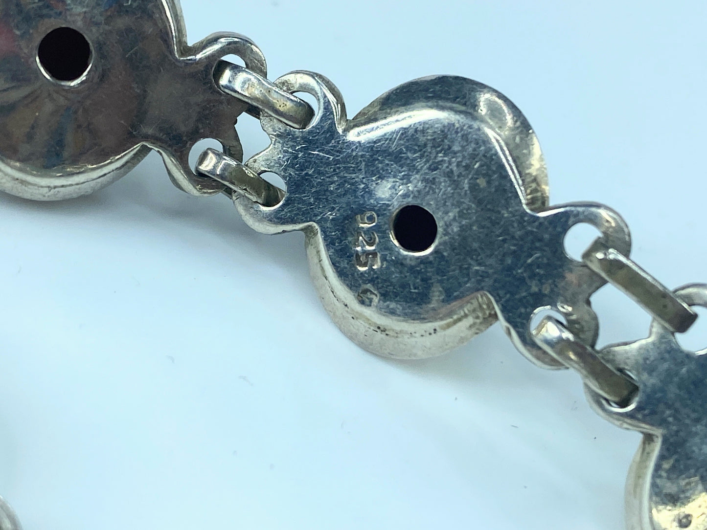 Sterling Silver Oval Dark Garnet Cabochon Toggle clasp bracelet