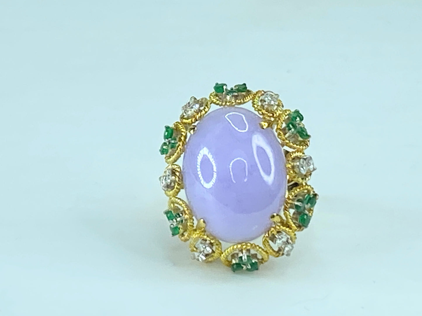 GIA Certified 18K Lavender Jadeite 1.14ct F/VS Emerald Diamond Ring s6 JR232