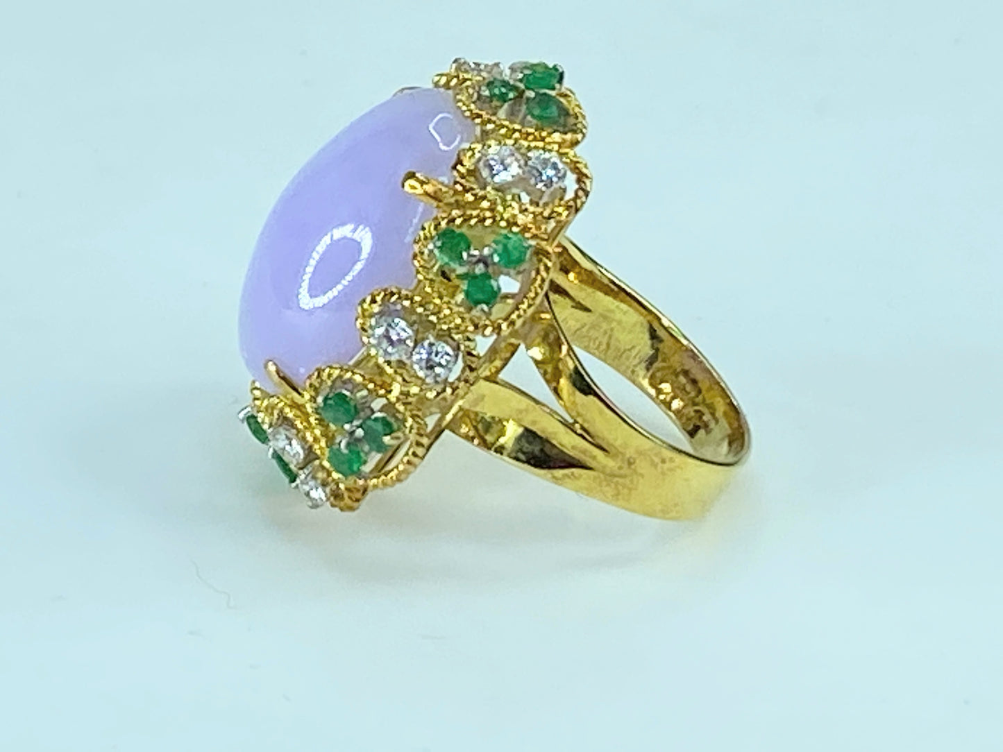 GIA Certified 18K Lavender Jadeite 1.14ct F/VS Emerald Diamond Ring s6 JR232