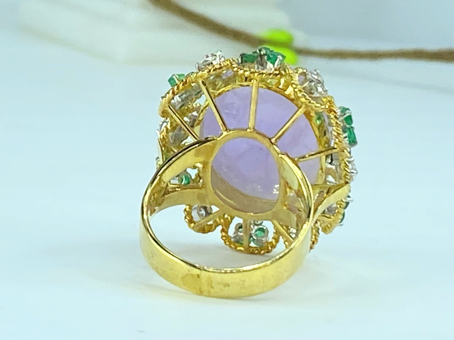 GIA Certified 18K Lavender Jadeite 1.14ct F/VS Emerald Diamond Ring s6 JR232
