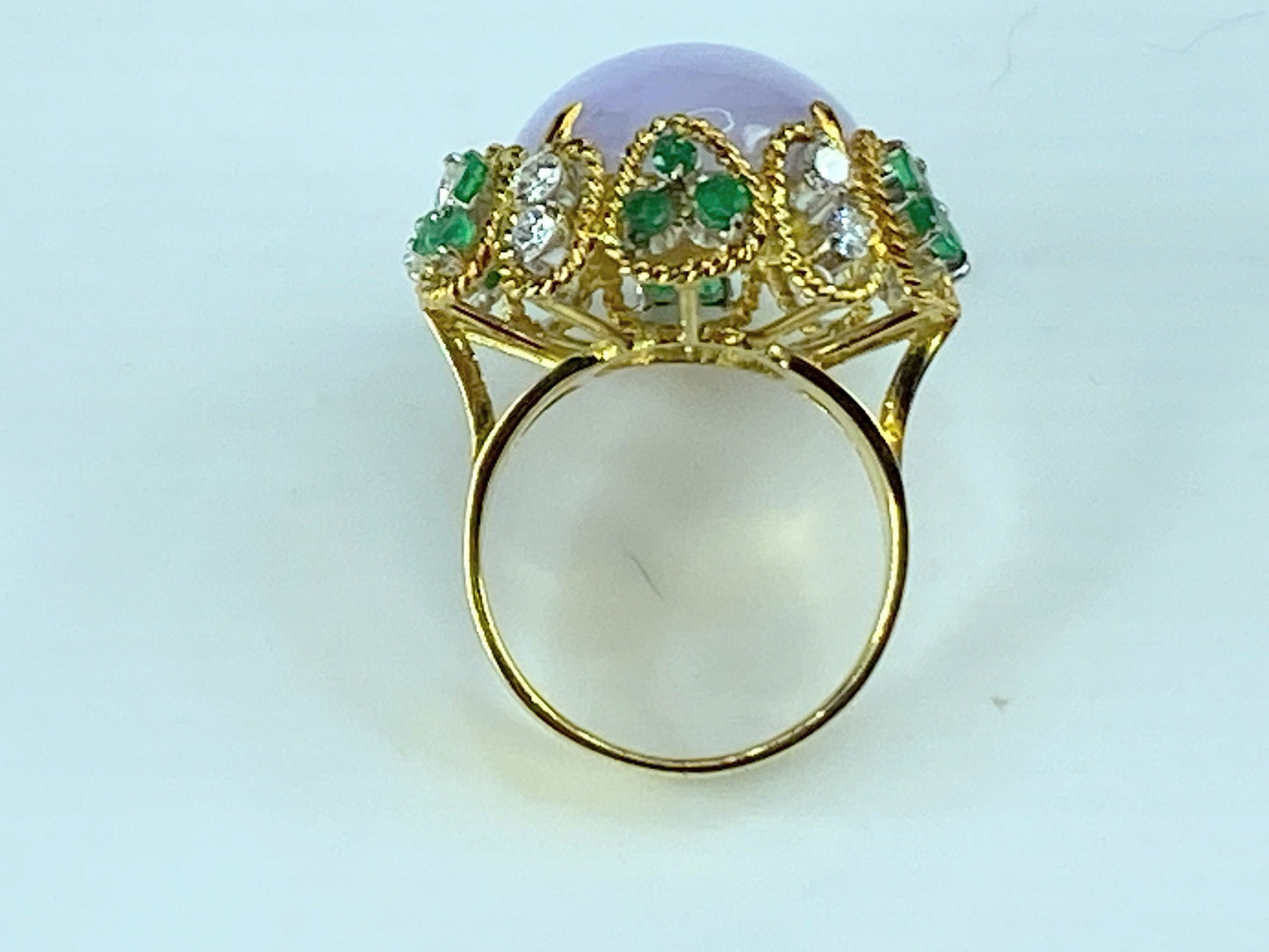 GIA Certified 18K Lavender Jadeite 1.14ct F/VS Emerald Diamond Ring s6 JR232