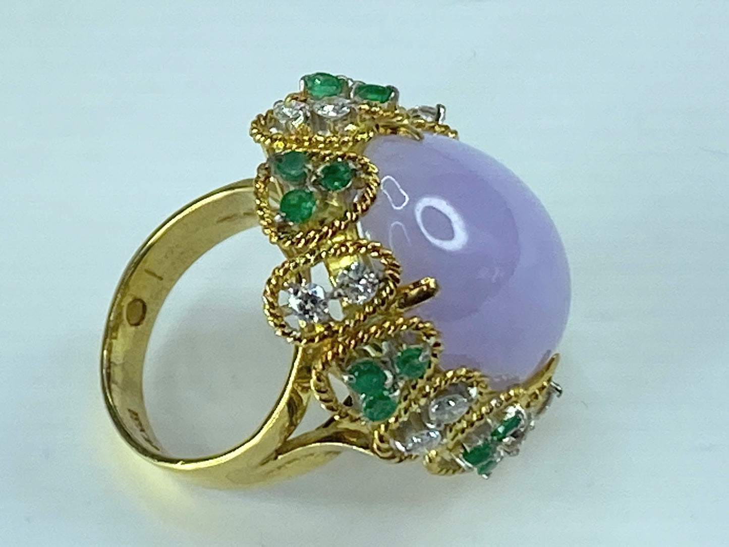 GIA Certified 18K Lavender Jadeite 1.14ct F/VS Emerald Diamond Ring s6 JR232