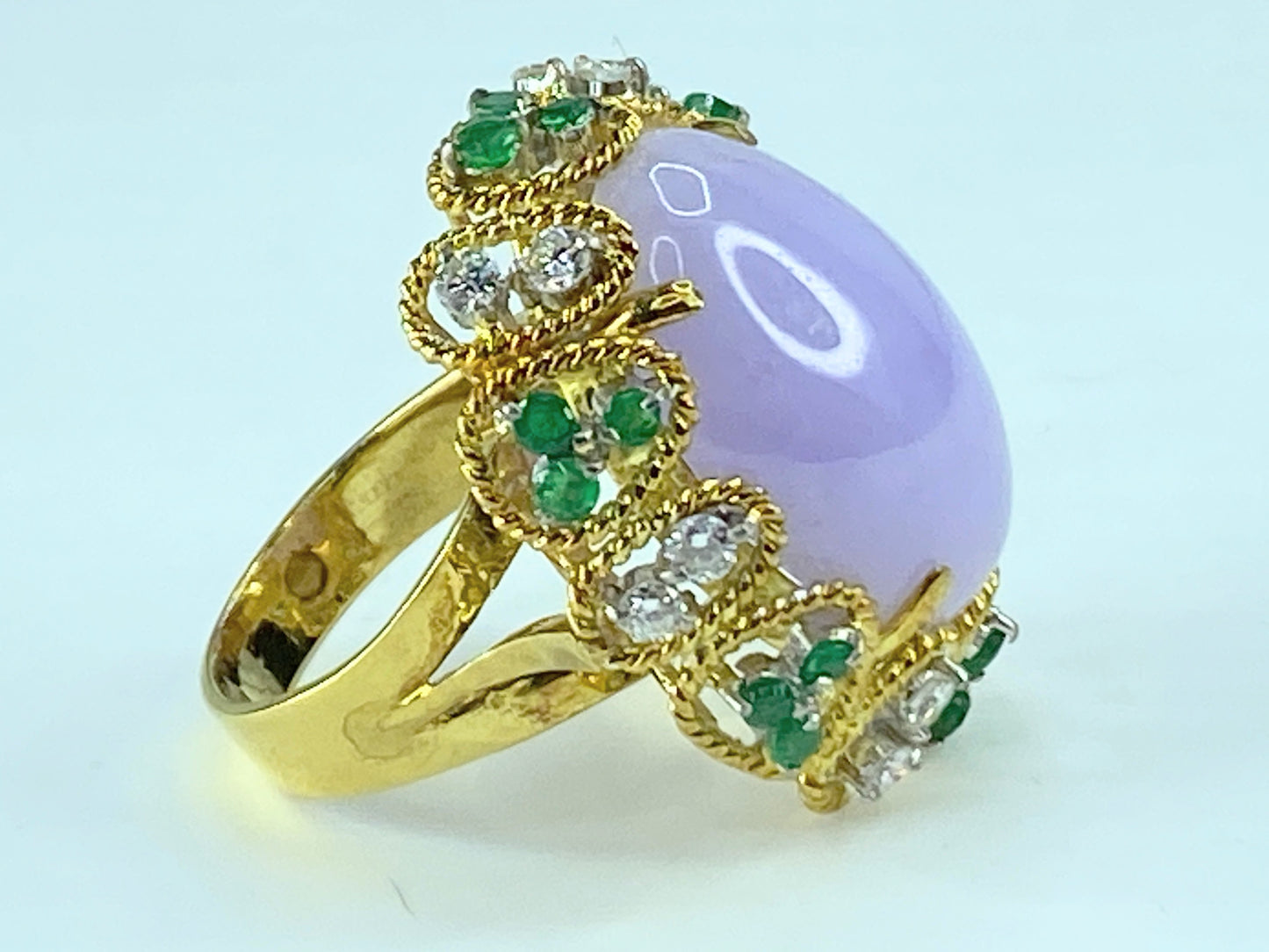 GIA Certified 18K Lavender Jadeite 1.14ct F/VS Emerald Diamond Ring s6 JR232