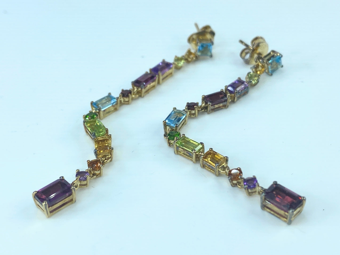 Multi Gemstones Rainbow Drop 11.75ctw Gold on sterling earrings