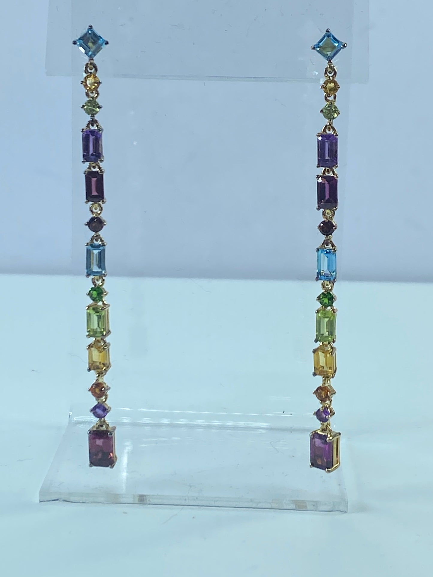 Multi Gemstones Rainbow Drop 11.75ctw Gold on sterling earrings