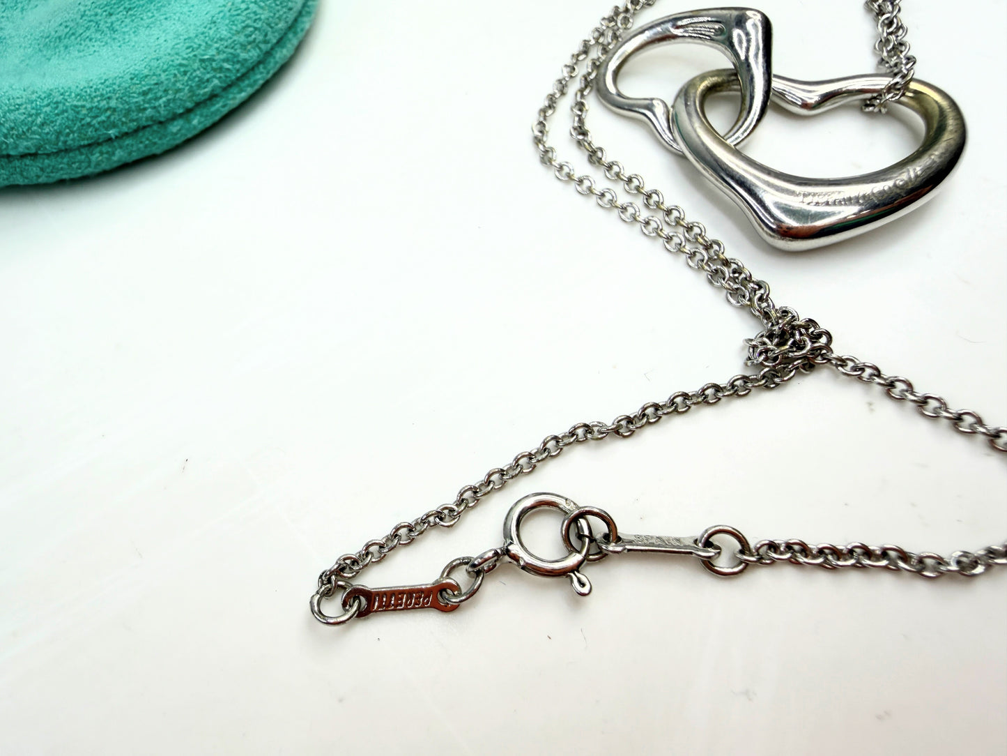 Tiffany & Co Elsa Peretti Double Open interlocked Heart Necklace 18” SS JR1380