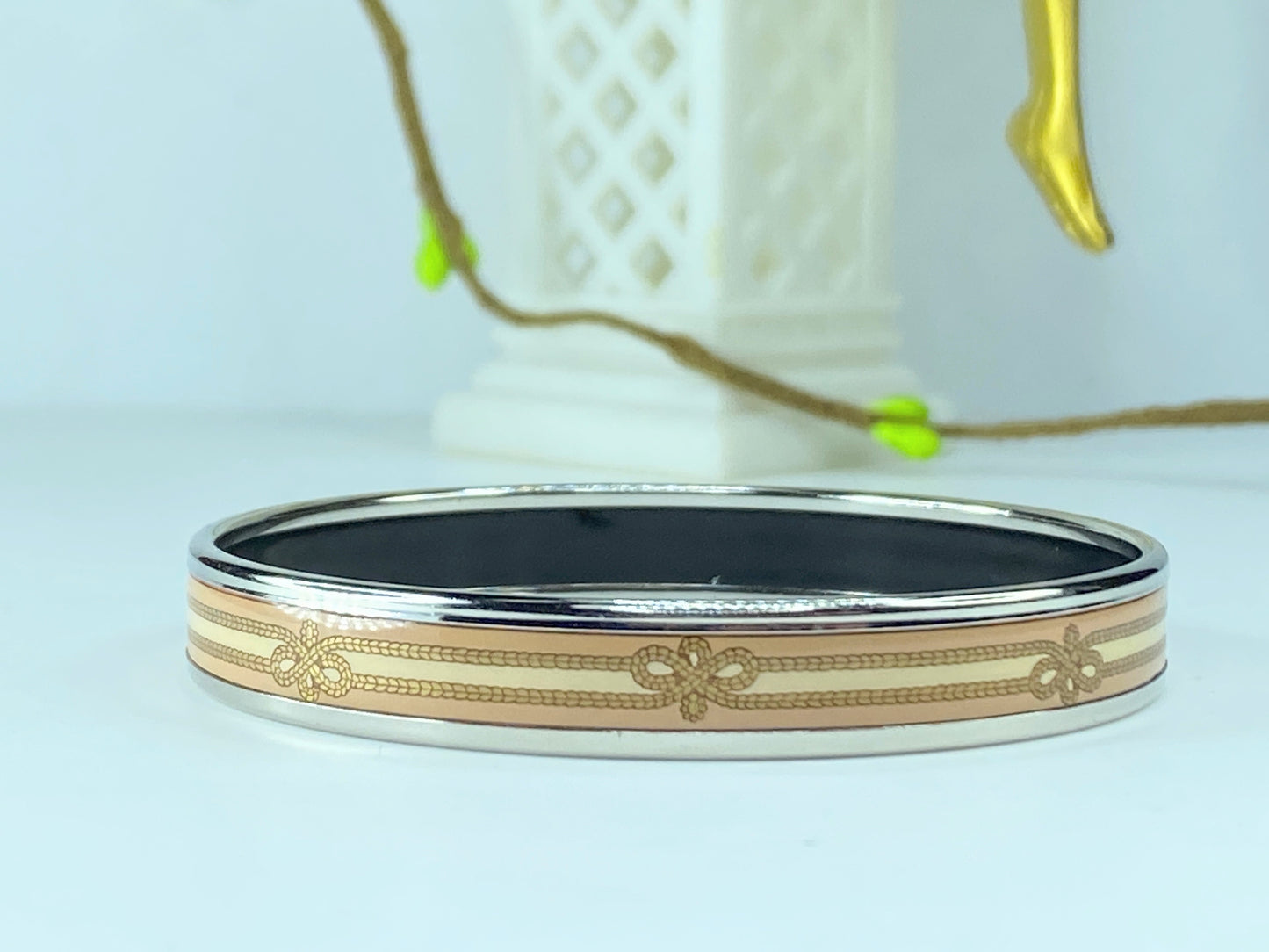 Hermès Narrow Printed Rope Enamel 65 costume bracelet silver 7.5" GS243