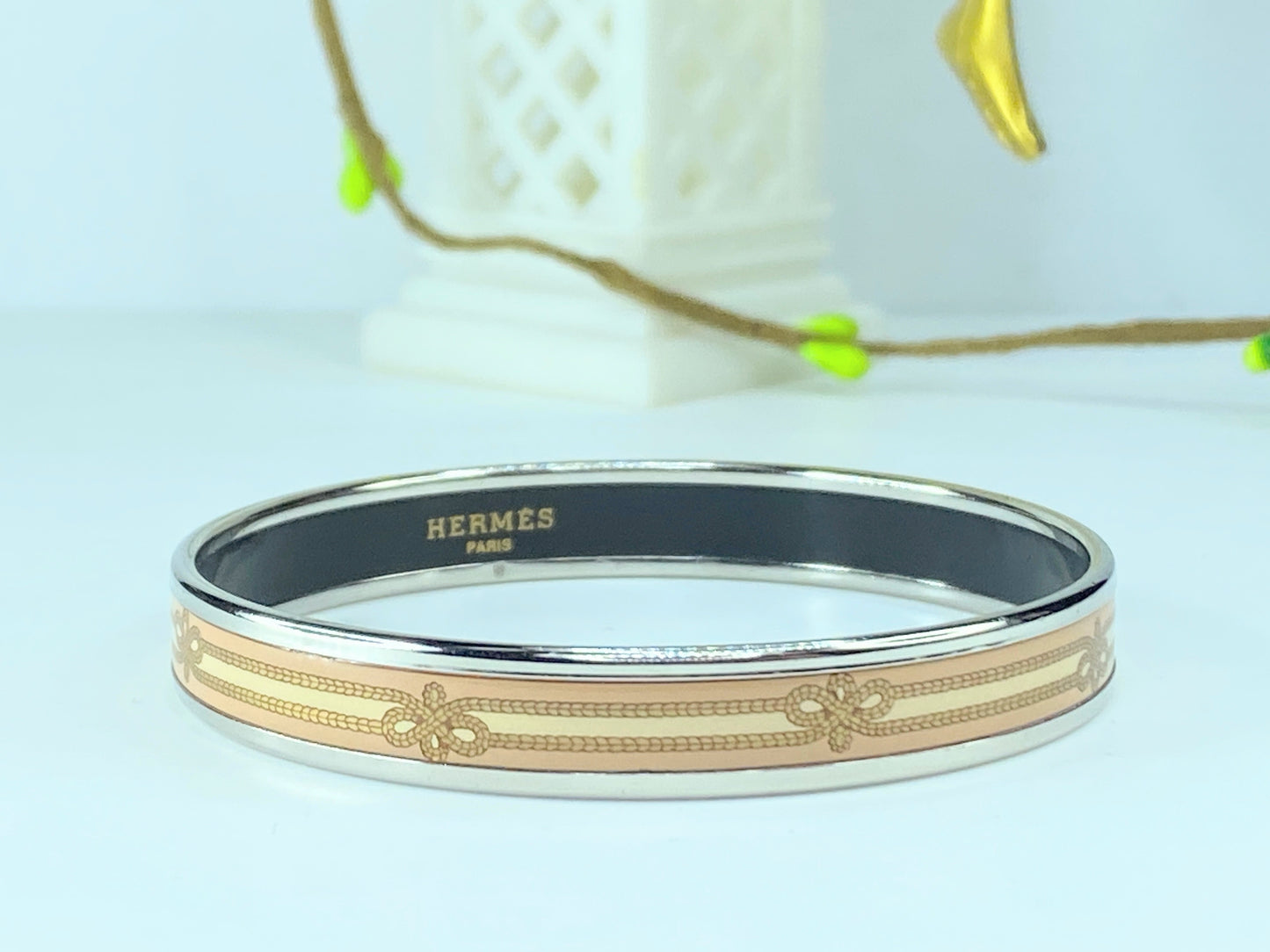 Hermès Narrow Printed Rope Enamel 65 costume bracelet silver 7.5" GS243