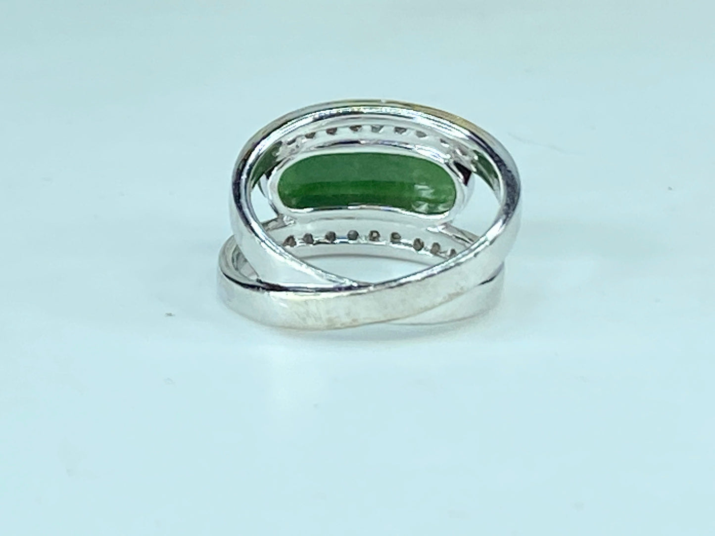 18K white gold 3.27ct Jadeite 0.37ct G/VS Diamond saddle ring s6 7.2g JR243
