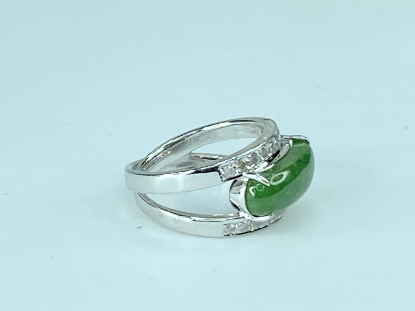 18K white gold 3.27ct Jadeite 0.37ct G/VS Diamond saddle ring s6 7.2g JR243