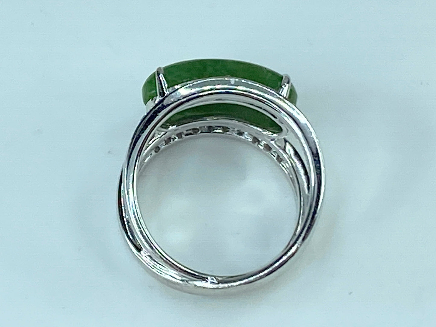 18K white gold 3.27ct Jadeite 0.37ct G/VS Diamond saddle ring s6 7.2g JR243