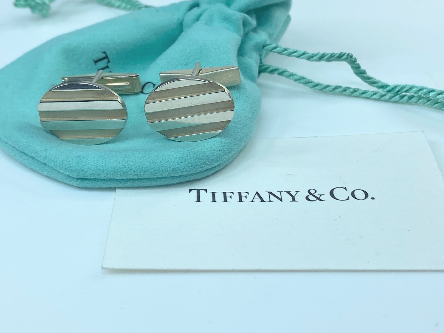 Tiffany & Co. Sterling silver Oval Atlas Cufflink with pouch