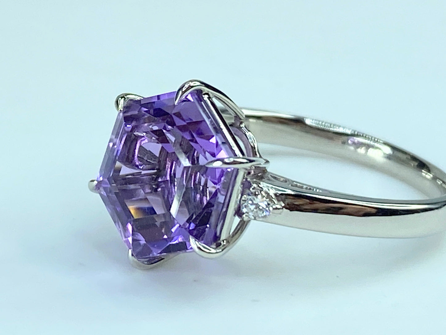Platinum 5.13ct Honeycomb shape faceted Amethyst Diamond statement ring JR248